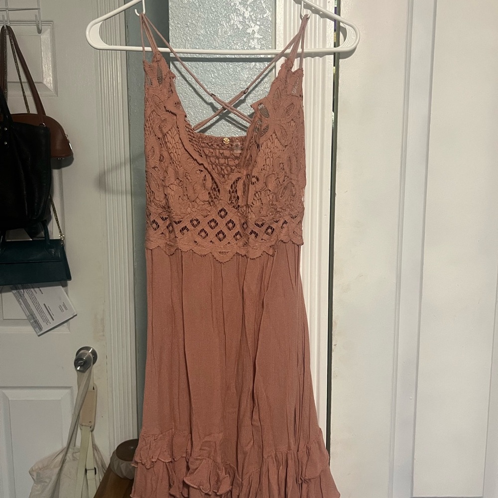 Free People Lace Detail Mini Dress in Blush